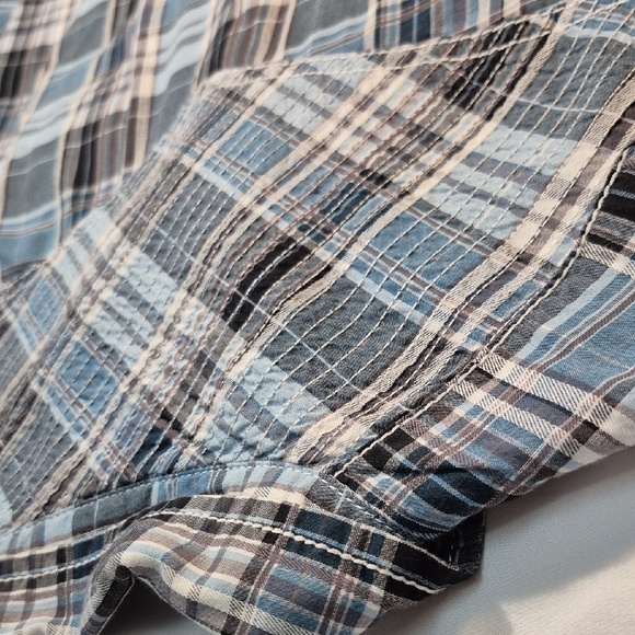 Buckle Black, Long Sleeve Black Label  Blue and Black Plaid Snap Down Mens Shirt - Picture 14 of 16